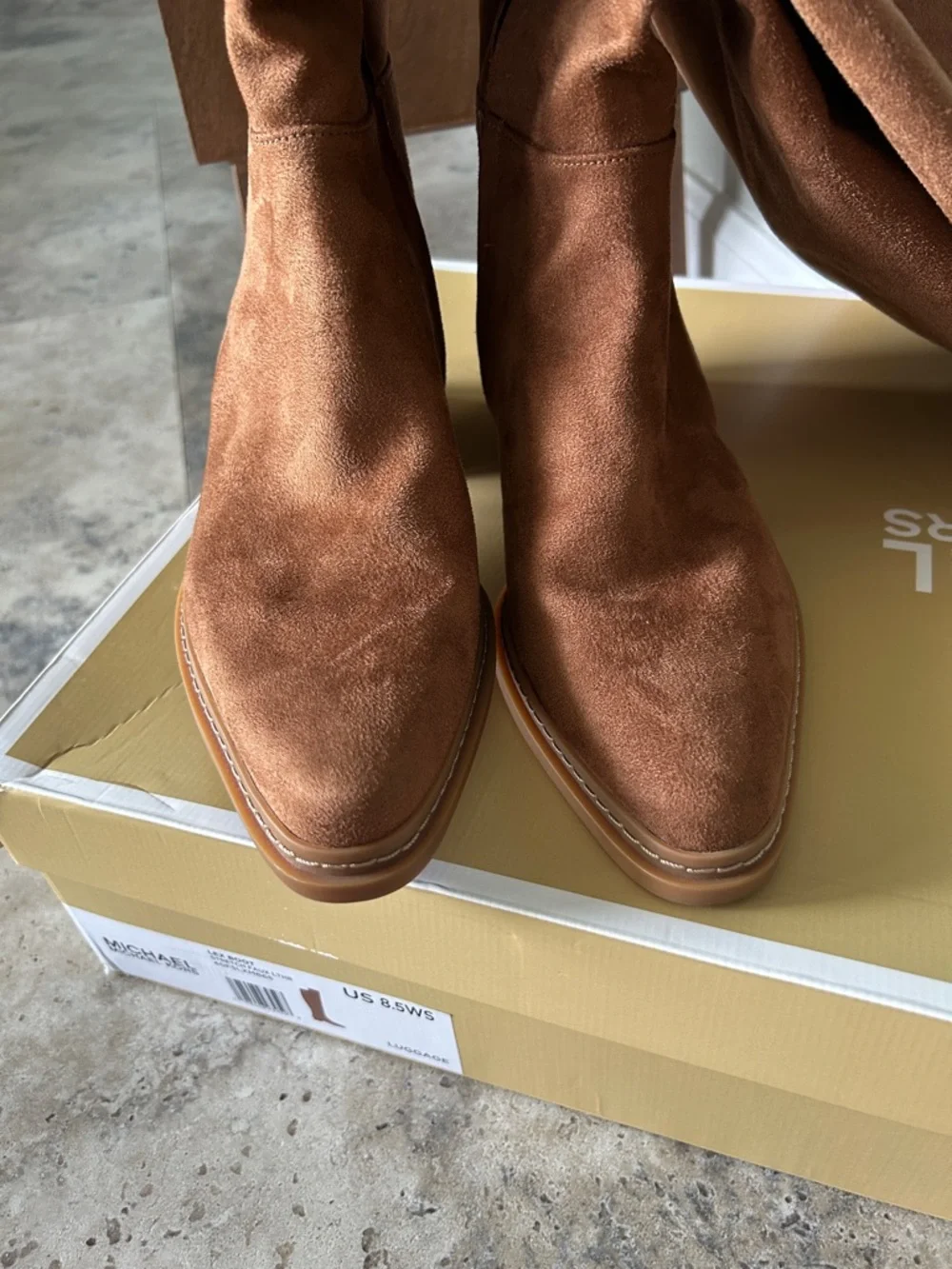 Michael Kors Lex Boot Classic Tall Stretch Faux Leather Riding Boots -‎ Tan 8.5